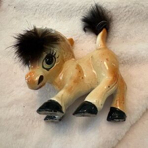 Vintage 50s Anthropomorphic Horse Fluffy Hair Black Pony Sculpture